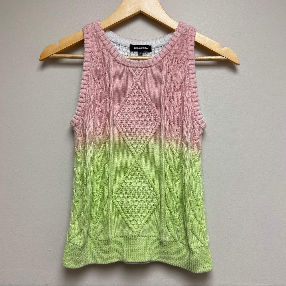 525 America Green Pink Ombre Sleeveless Cotton Sweater Vest Size XS Womens